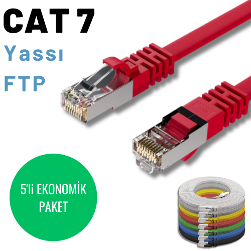 5 adet IRENIS CAT7 Yassı FTP Ethernet Network İnternet Kablosu, 1 Metre