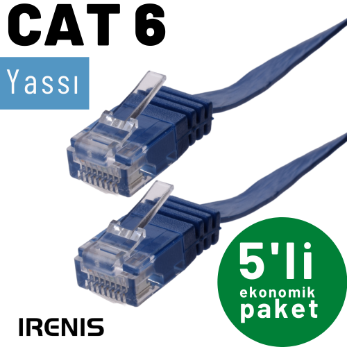 5 adet IRENIS CAT6 Yassı Ethernet Network Lan İnternet Kablosu, 25 cm