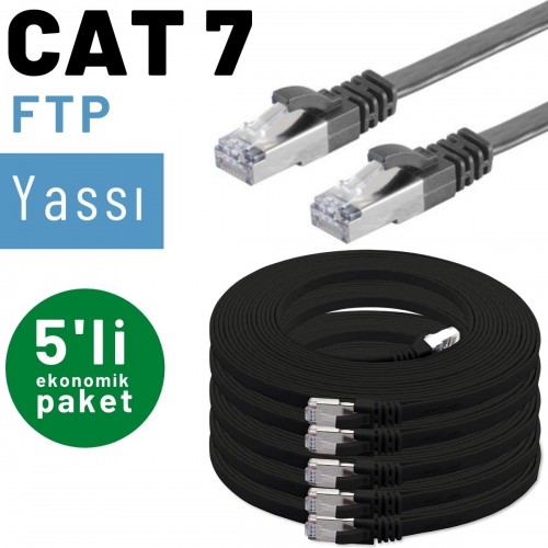 5 adet IRENIS CAT7 Yassı FTP Ethernet Network İnternet Kablosu, 25 cm